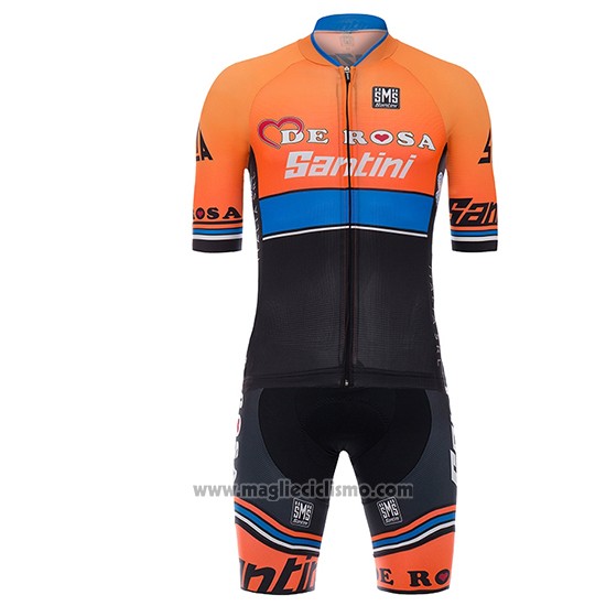 2017 Abbigliamento Ciclismo De Rosa Santini Nero e Arancione Manica Corta e Salopette